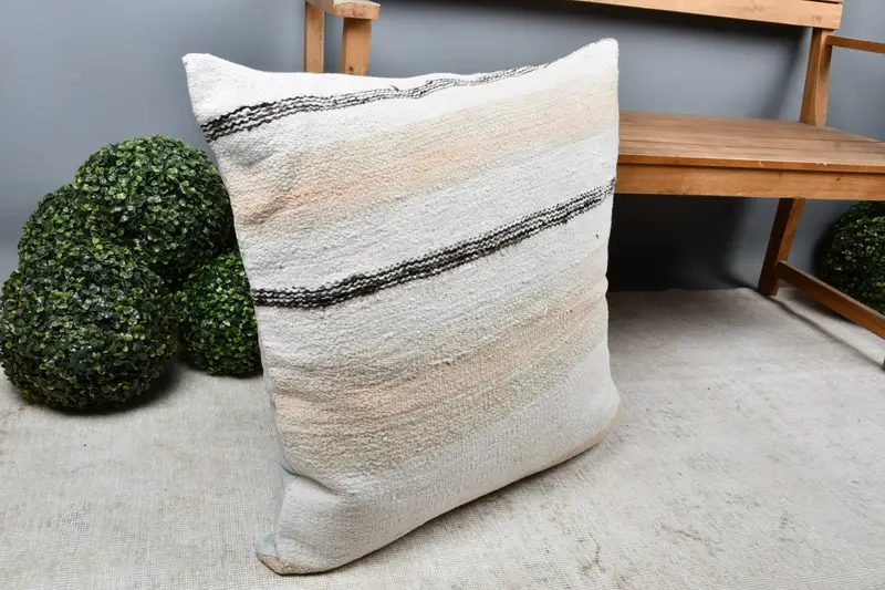 Nomadic Pillow Cover, Handmade Kilim Cushion, Cushion Cover, Antique Pillows, Farmhouse Pillow Sham, Turkish Kilim Pillow, 28x28 White Pillow Sham - 7