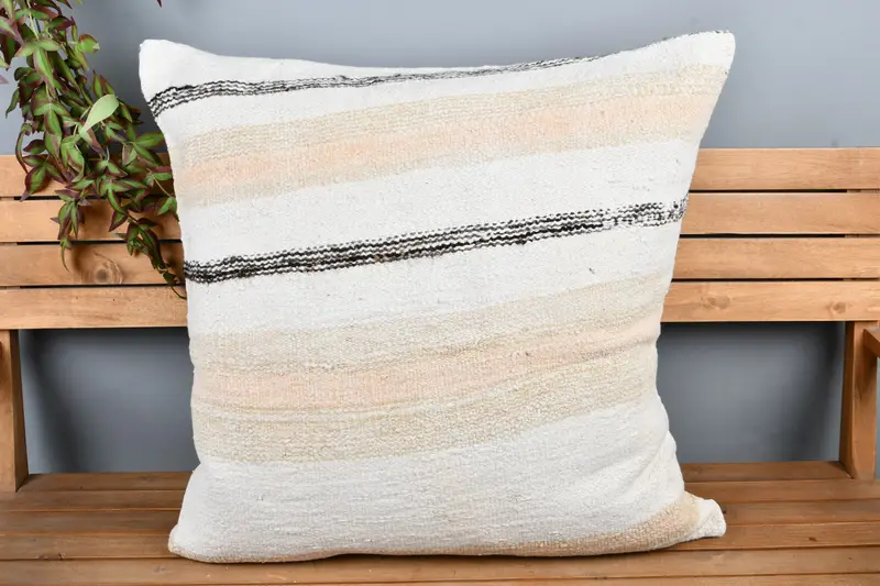 Nomadic Pillow Cover, Handmade Kilim Cushion, Cushion Cover, Antique Pillows, Farmhouse Pillow Sham, Turkish Kilim Pillow, 28x28 White Pillow Sham - 6