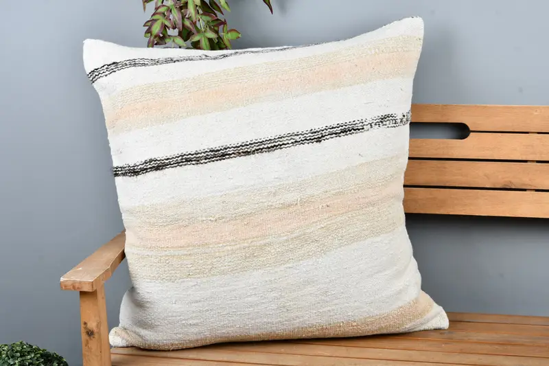Nomadic Pillow Cover, Handmade Kilim Cushion, Cushion Cover, Antique Pillows, Farmhouse Pillow Sham, Turkish Kilim Pillow, 28x28 White Pillow Sham - 1