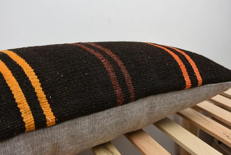 Antique Pillows, Turkish Pillow, Kilim Pillow Cover, Cushion Cover, 16x48 Brown Cushion Case, Natural Pillow Sham, Turkish Bench Pillow Cover - 7