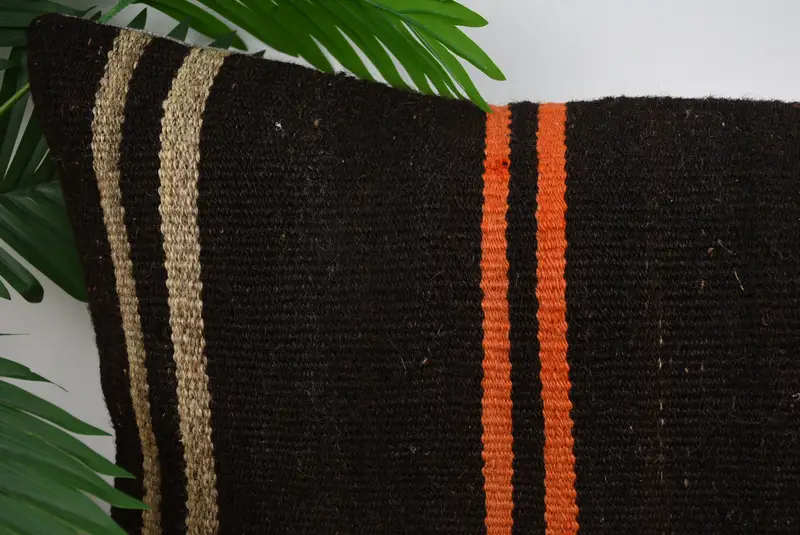 Antique Pillows, Turkish Pillow, Kilim Pillow Cover, Cushion Cover, 16x48 Brown Cushion Case, Natural Pillow Sham, Turkish Bench Pillow Cover - 2