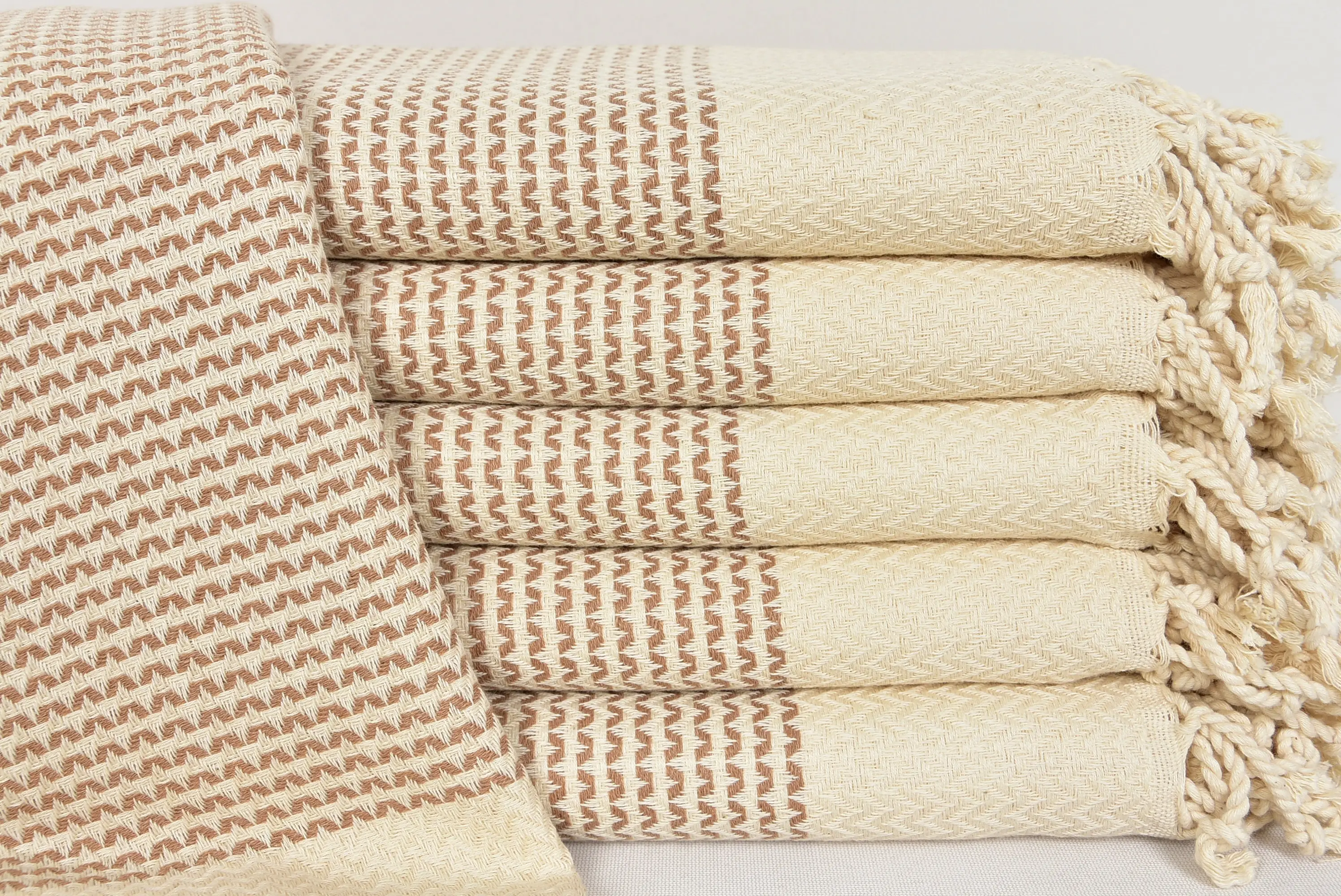 Wedding Gift Towel Turkish Hand Towels Brown Beige 100% Cotton 18x40 Inches - 1