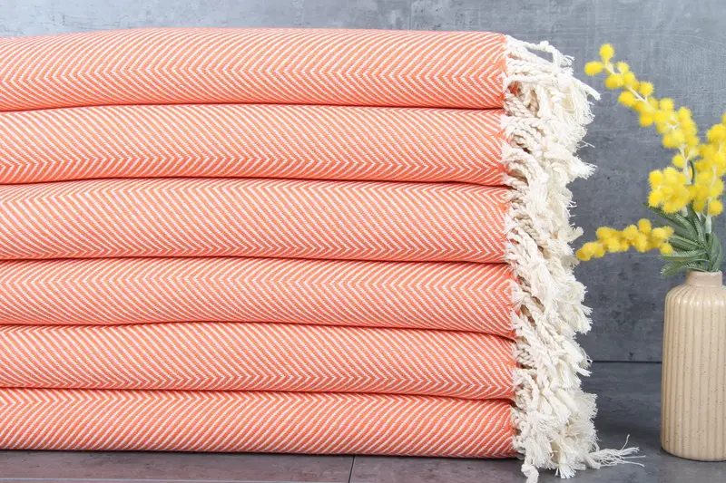 Organic Cotton Turkish Beach Towel Chevron Orange, 40x71 Inches