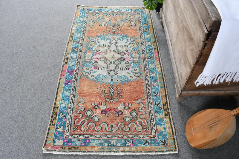 Alfombra de patchwork roja y azul hecha a mano, 0,2x0,5 pies