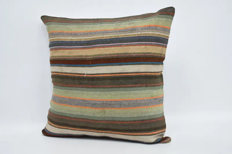 Throw Kilim Pillow, Wool Kilim Pillow Pillow, Handmade Kilim Cushion, 24x24 Green Pillow Cover, Cushion Cover, Interior Designer Pillow - 4