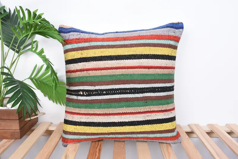 Home Decor Pillow, Kilim Pillow Cover, Decorative Pillow Sham, 20x20 Green Pillow Case, Pillow for Couch, Pillow, Ottoman Pillow Sham - 1