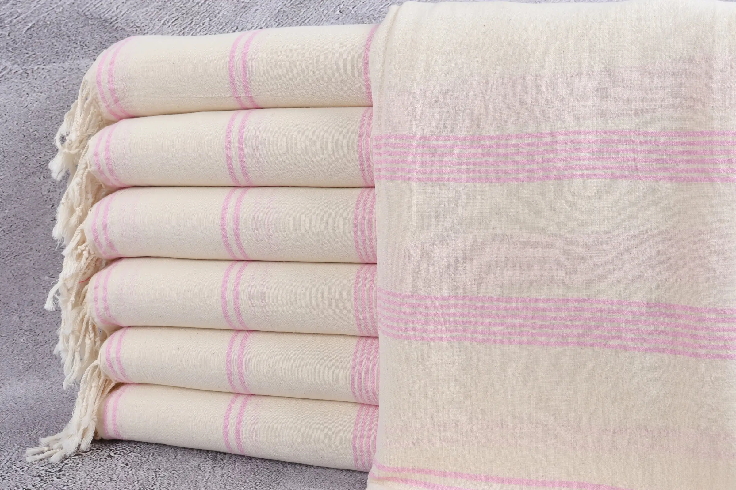 Plaj Havlusu Organik Çizgili Açık Pembe, 36x71 İnç - 1