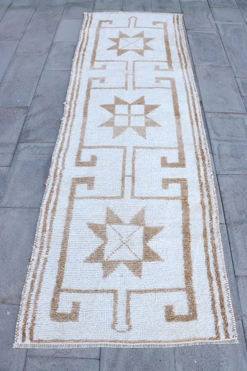 3,1x9,6 ft Teppich, türkischer Herki-Teppich, Vintage-Teppich aus weißer Wolle im Südwesten - 1