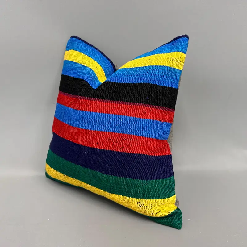 Cushion, 18x18 Blue Pillow Cover, Vintage Kilim Throw Pillow, Pillow for Sofa, Muted Pillow, Ethnic Pillow Cover, Handmade Kilim Cushion - 3