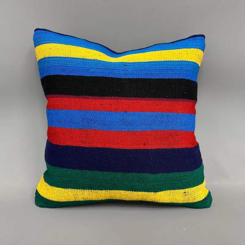 Cushion, 18x18 Blue Pillow Cover, Vintage Kilim Throw Pillow, Pillow for Sofa, Muted Pillow, Ethnic Pillow Cover, Handmade Kilim Cushion - 4