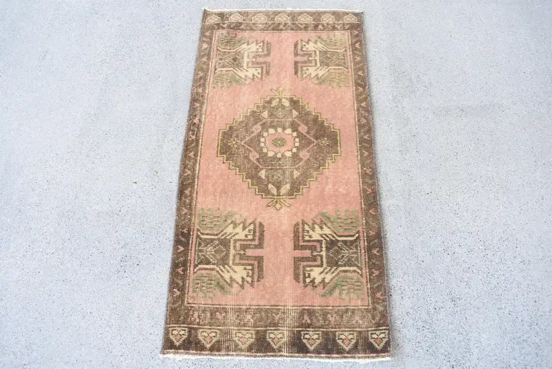 Alfombra vintage, alfombra pequeña de 1,7x3,4 pies, alfombra de lana Oushak marrón bronce - 1