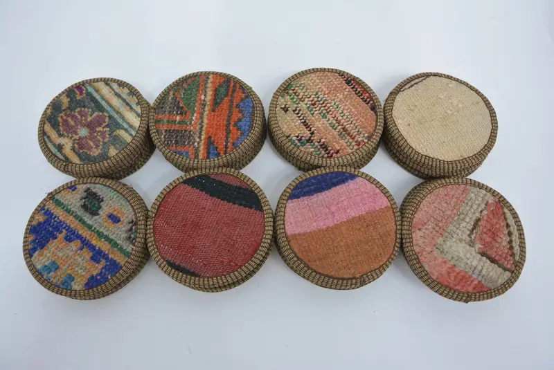 Juego de posavasos a rayas beige, seis posavasos Kilim hechos a mano