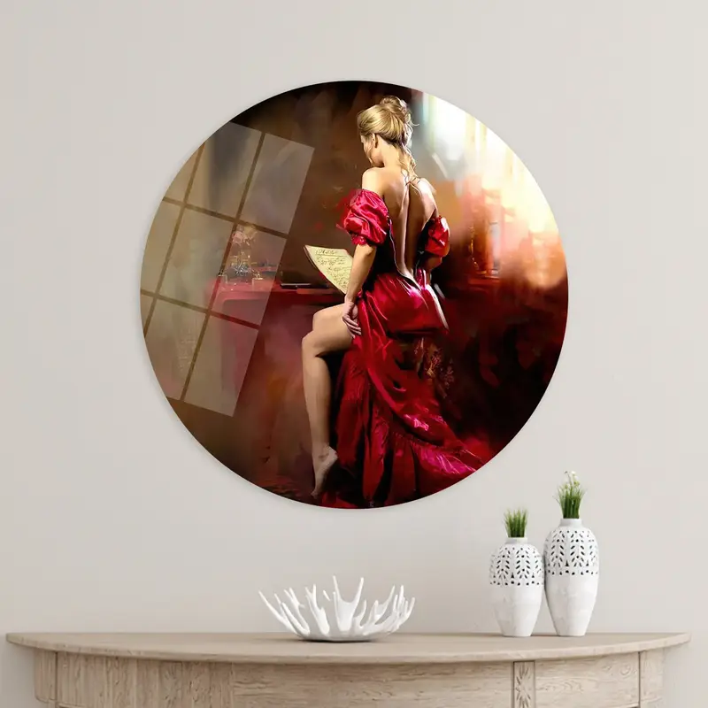 Elegant Canvas: Woman in Red Dress, Abstract Art Print