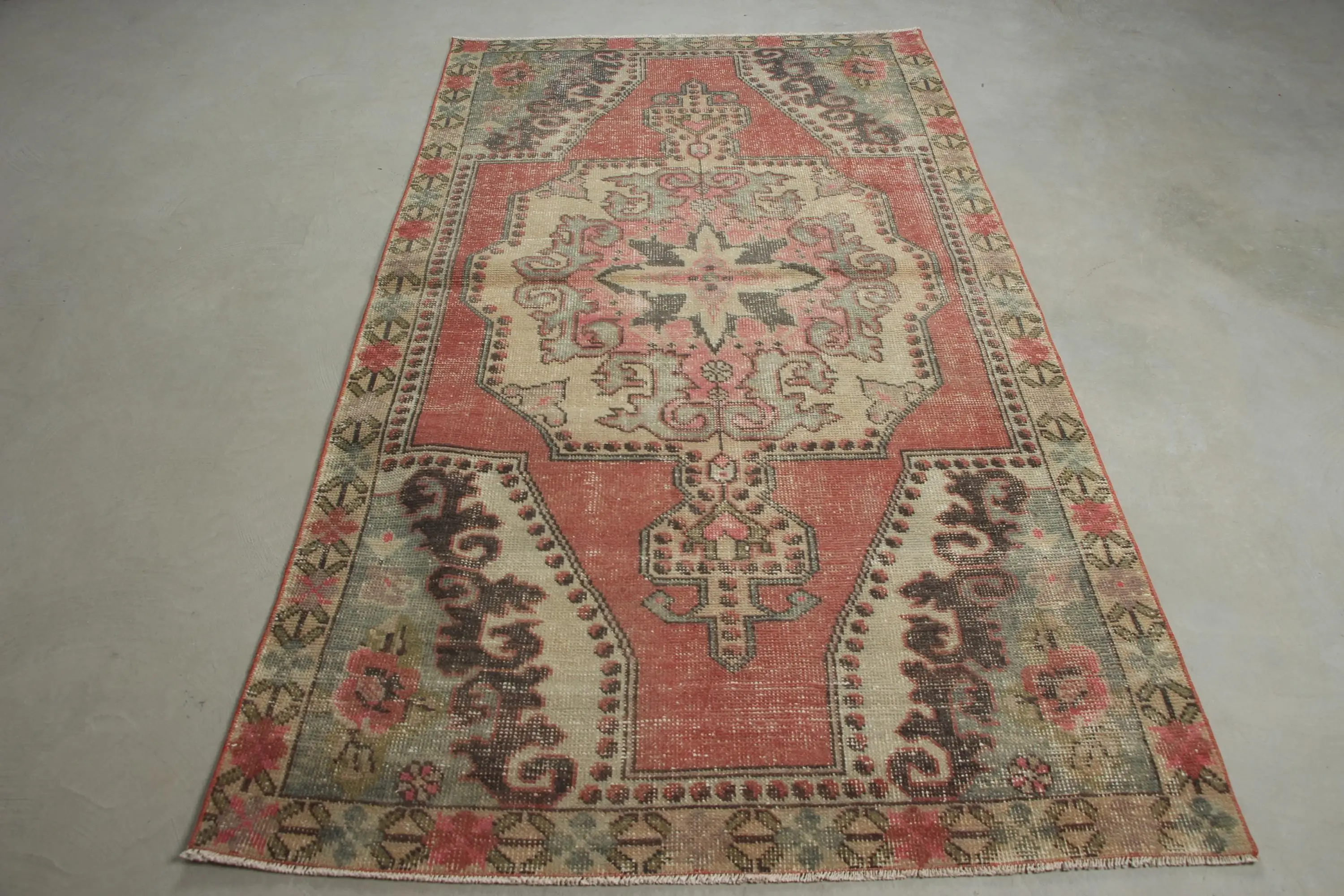 4,3x7,2 ft türkischer Vintage-Teppich, Teppich, roter Wollteppich - 1