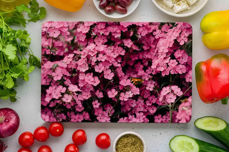 花柄ガラスまな板、ピンク、滑り止めキッチンの必需品