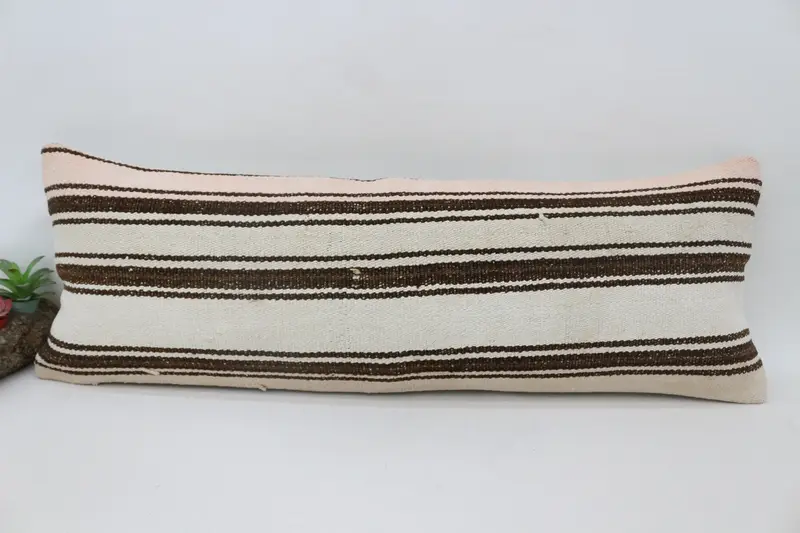 Boho Pillow Sham Cover, Authentic Cushion Cover, 12x36 White Pillow Sham, Ethnical Kilim Rug Pillow, Pillow for Sofa, Cushion Case - 4