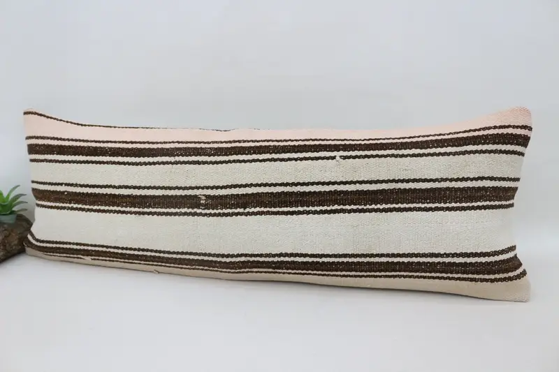 Boho Pillow Sham Cover, Authentic Cushion Cover, 12x36 White Pillow Sham, Ethnical Kilim Rug Pillow, Pillow for Sofa, Cushion Case - 6