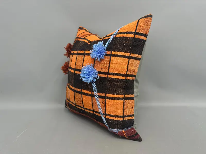 20x20 Orangenkissen Schein, Kissen, osmanisches Kissen, Kilimkissen, Vintage -Kissen, Kissenschein werfen, türkisches Kilim -Kissen - 3