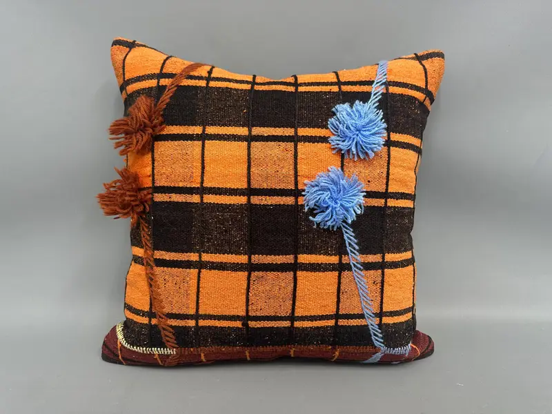 20x20 Orangenkissen Schein, Kissen, osmanisches Kissen, Kilimkissen, Vintage -Kissen, Kissenschein werfen, türkisches Kilim -Kissen - 4