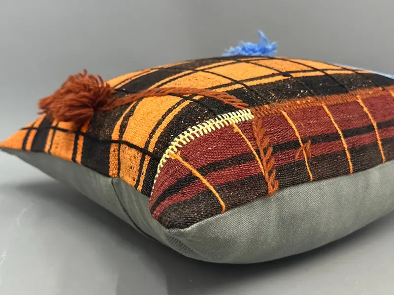 20x20 Orangenkissen Schein, Kissen, osmanisches Kissen, Kilimkissen, Vintage -Kissen, Kissenschein werfen, türkisches Kilim -Kissen - 6