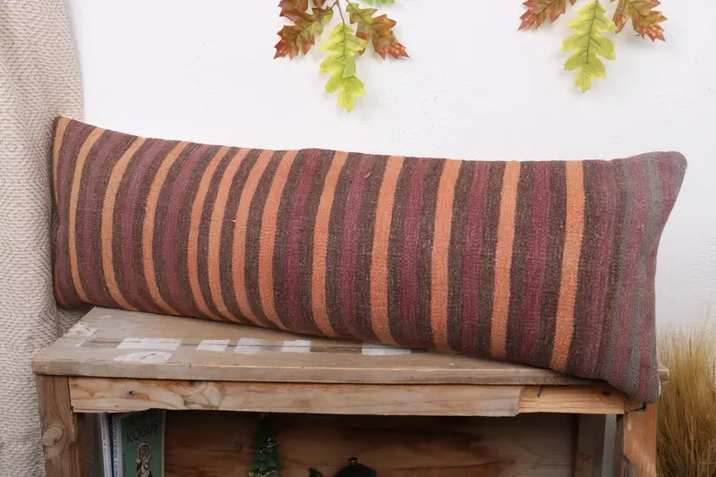 Kilim Pillow, Turkish Kilim Pillow, 12x36 Orange Pillow Cover, Decorative Pillow Sham, Handmade Rug Seat Pillow, Boho Pillow, Pillow Cover - 4