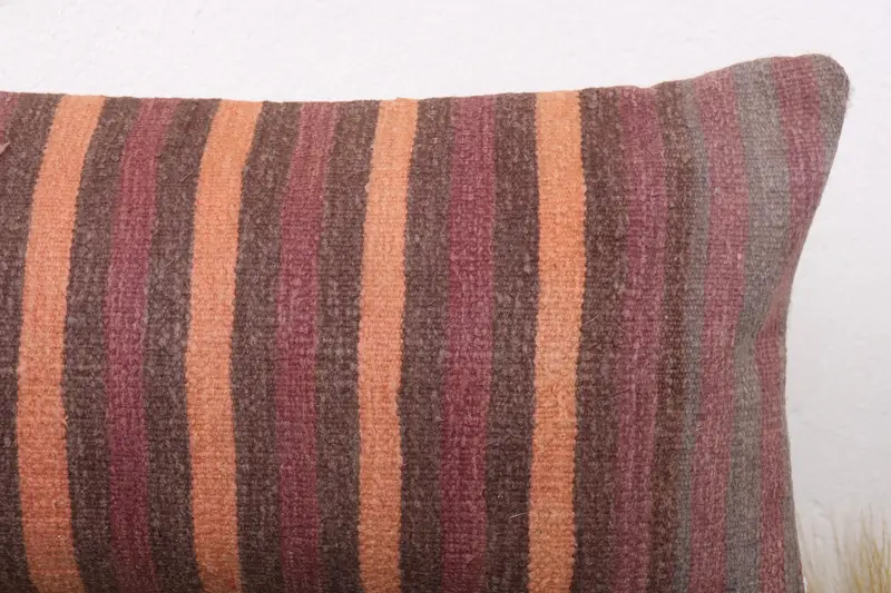Kilim Pillow, Turkish Kilim Pillow, 12x36 Orange Pillow Cover, Decorative Pillow Sham, Handmade Rug Seat Pillow, Boho Pillow, Pillow Cover - 5