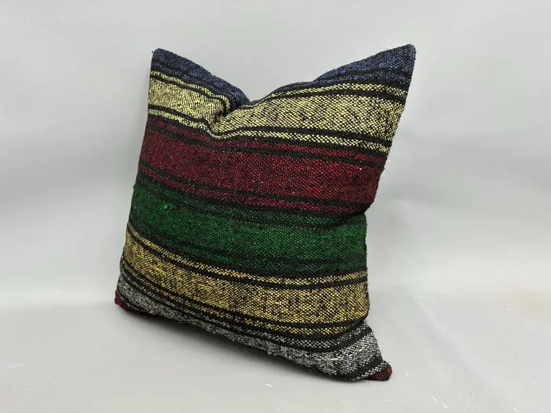 Interior Designer Pillow, Handmade Rug Seat Pillow Cover, Authentic Cushion Cover, Boho Pillow, Cushion, Vintage Pillow, 20x20 Green Cushion - 3