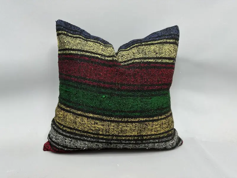Interior Designer Pillow, Handmade Rug Seat Pillow Cover, Authentic Cushion Cover, Boho Pillow, Cushion, Vintage Pillow, 20x20 Green Cushion - 1