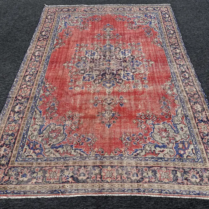 Red & Blue Check Rug, 0.7x11.3 ft Chic Decor