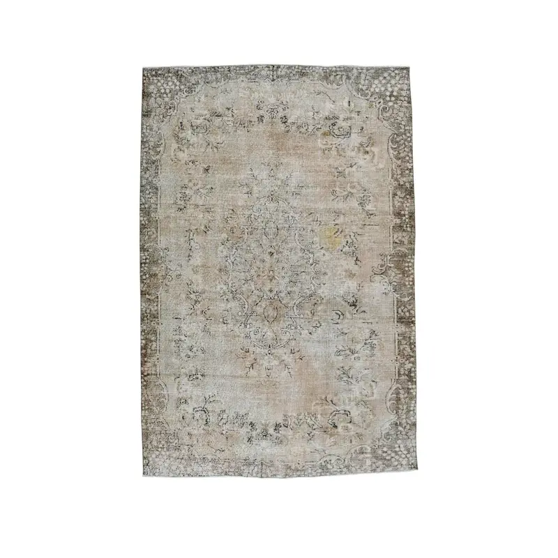Vintage Turkish Rug 6.8x10.2 ft (208x310 cm), Oushak Gray White Floral Rug - 1