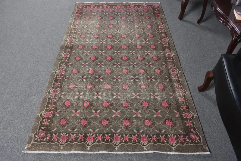 Alfombra Floral Gris y Rosa 1,1x1,8m Decoración Elegante