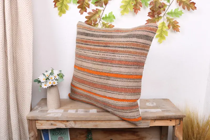 Garden Cushion Cover, Farmhouse Pillow Cover, Handmade Kilim Cushion, Pillow for Couch, Cushion, 20x20 Beige Pillow Cover, Gift Pillow - 4