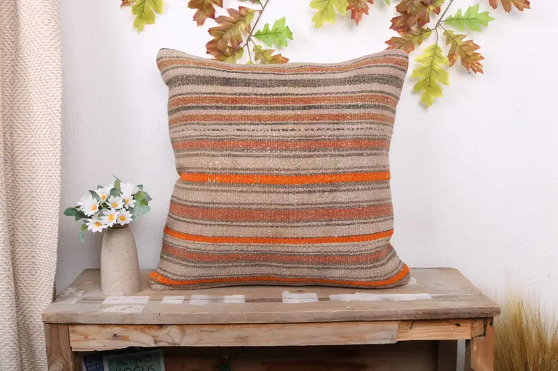 Garden Cushion Cover, Farmhouse Pillow Cover, Handmade Kilim Cushion, Pillow for Couch, Cushion, 20x20 Beige Pillow Cover, Gift Pillow - 1