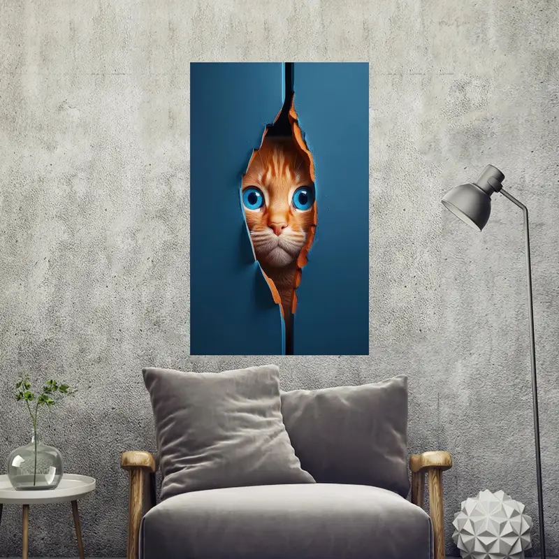 Modernes bedrucktes Glas: Blauäugige Katze, perfekt für Kinderzimmer