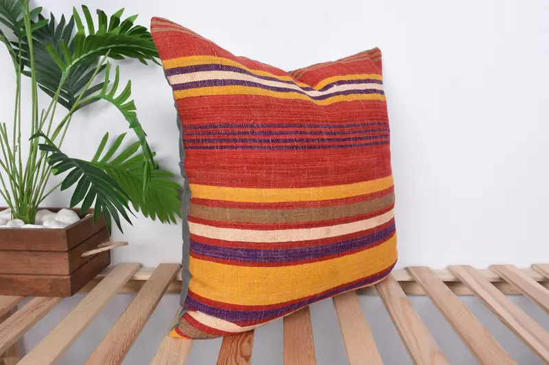 Muted Cushion, Boho Pillow Sham Cover, Sofa Bolster Pillow Cover, Kilim Pillow Cover, Vintage Pillow, 20x20 Red Cushion, Pillow Sham - 4