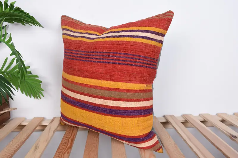 Muted Cushion, Boho Pillow Sham Cover, Sofa Bolster Pillow Cover, Kilim Pillow Cover, Vintage Pillow, 20x20 Red Cushion, Pillow Sham - 5