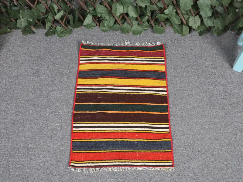 Vibrant Yellow Rug, 1,3x2 ft with Red Border