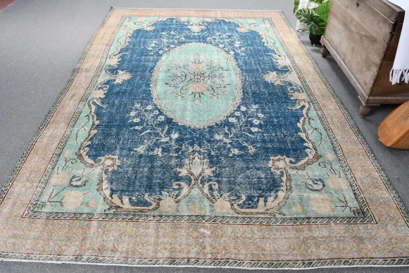 Handmade Blue & Green Rug, 0.6x0.9 ft Nature-Inspired Decor