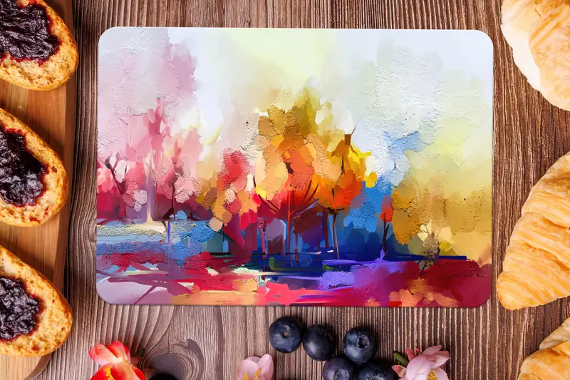 抽象的な森のガラスまな板: モダン、安全、衛生的