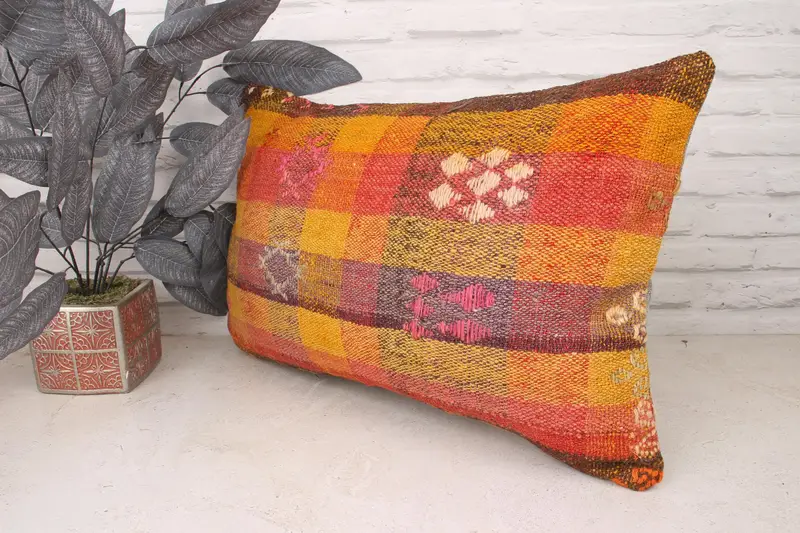 Pillow Cover, 16x24 Orange Pillow Case, Garden Pillow Cover, Wool Kilim Pillow Pillow Cover, Kilim Pillow Cover, Vintage Kilim Pillow, Gift Pillow - 4