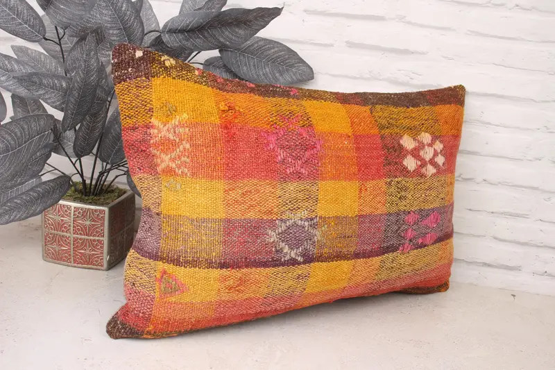 Pillow Cover, 16x24 Orange Pillow Case, Garden Pillow Cover, Wool Kilim Pillow Pillow Cover, Kilim Pillow Cover, Vintage Kilim Pillow, Gift Pillow - 3