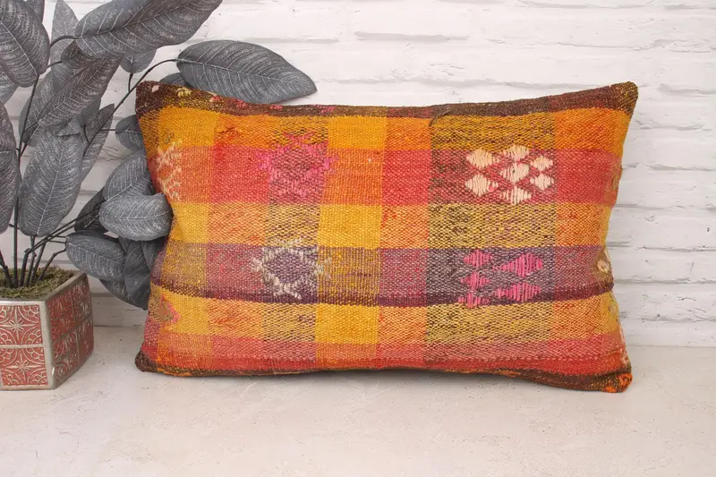 Pillow Cover, 16x24 Orange Pillow Case, Garden Pillow Cover, Wool Kilim Pillow Pillow Cover, Kilim Pillow Cover, Vintage Kilim Pillow, Gift Pillow - 1