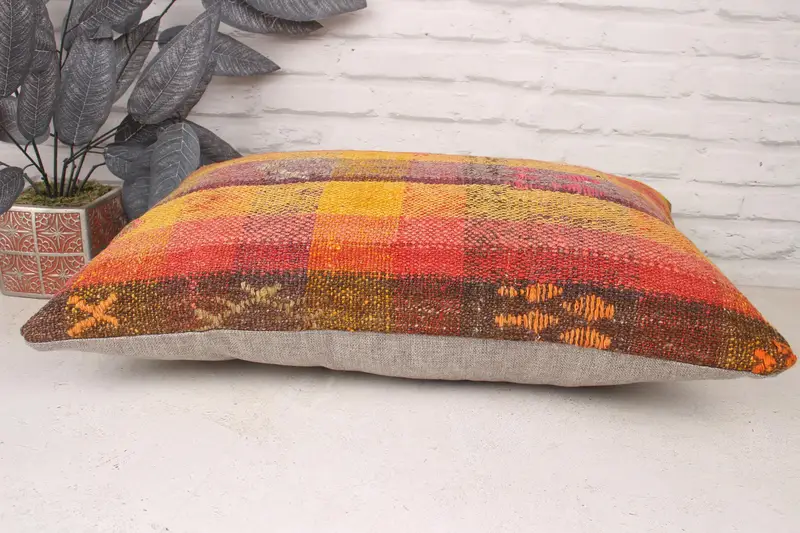 Pillow Cover, 16x24 Orange Pillow Case, Garden Pillow Cover, Wool Kilim Pillow Pillow Cover, Kilim Pillow Cover, Vintage Kilim Pillow, Gift Pillow - 5