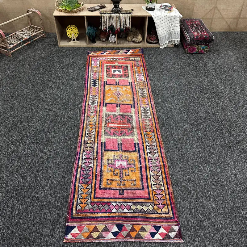 3x10,2 ft Teppich, türkischer Vintage Teppich, roter Herki Wollteppich - 1