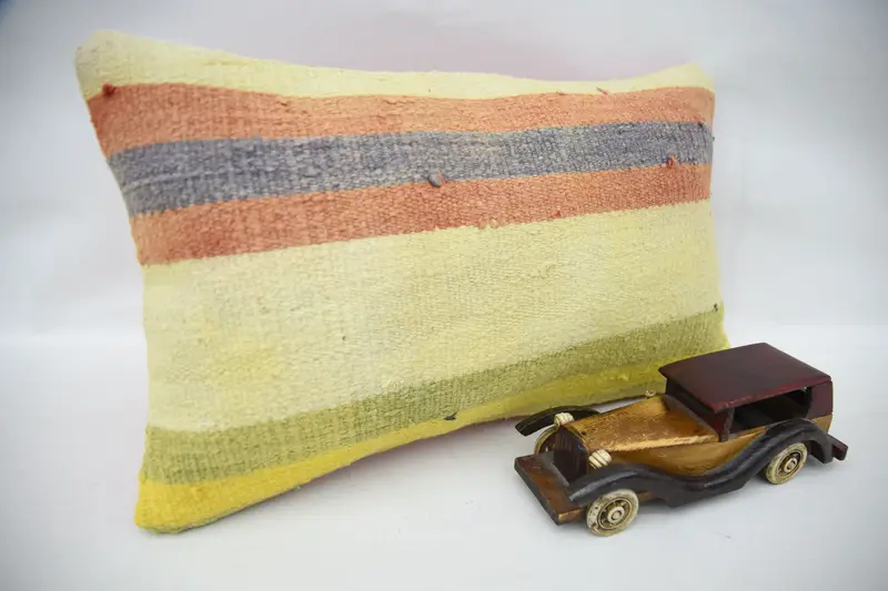 Pillow for Sofa, Cushion, Gift Pillow, Vintage Kilim Throw Pillow, 12x20 Beige Cushion Cover, Accent Pillow Sham, Retro Throw Cushion - 2