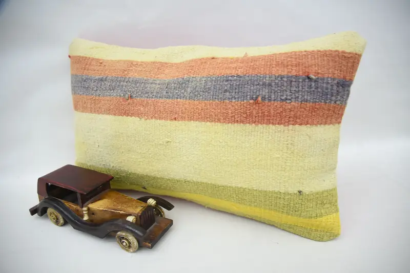 Pillow for Sofa, Cushion, Gift Pillow, Vintage Kilim Throw Pillow, 12x20 Beige Cushion Cover, Accent Pillow Sham, Retro Throw Cushion - 3
