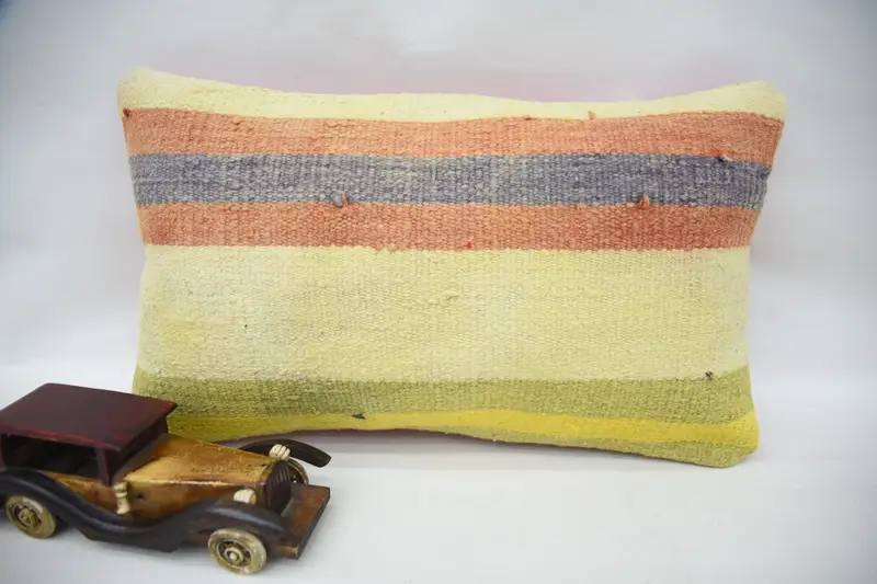 Pillow for Sofa, Cushion, Gift Pillow, Vintage Kilim Throw Pillow, 12x20 Beige Cushion Cover, Accent Pillow Sham, Retro Throw Cushion - 4