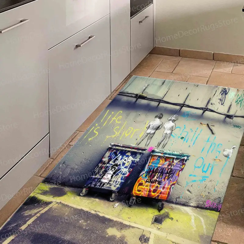 Life is Short プリントラグ: バンクシーにインスピレーションを得たアートをあなたの空間に