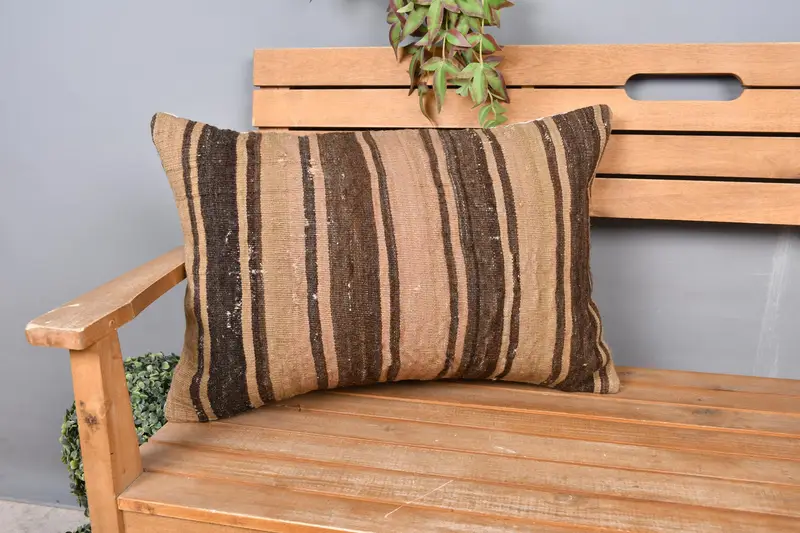 Pillow Sham, Boho Pillow Sham Cover, Car Pillow Cover, Pillow for Couch, Bed Pillow, 16x24 Brown Cushion Case, Vintage Pillow, Kilim Rug Pillow Case - 1