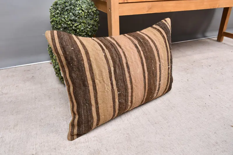 Pillow Sham, Boho Pillow Sham Cover, Car Pillow Cover, Pillow for Couch, Bed Pillow, 16x24 Brown Cushion Case, Vintage Pillow, Kilim Rug Pillow Case - 7